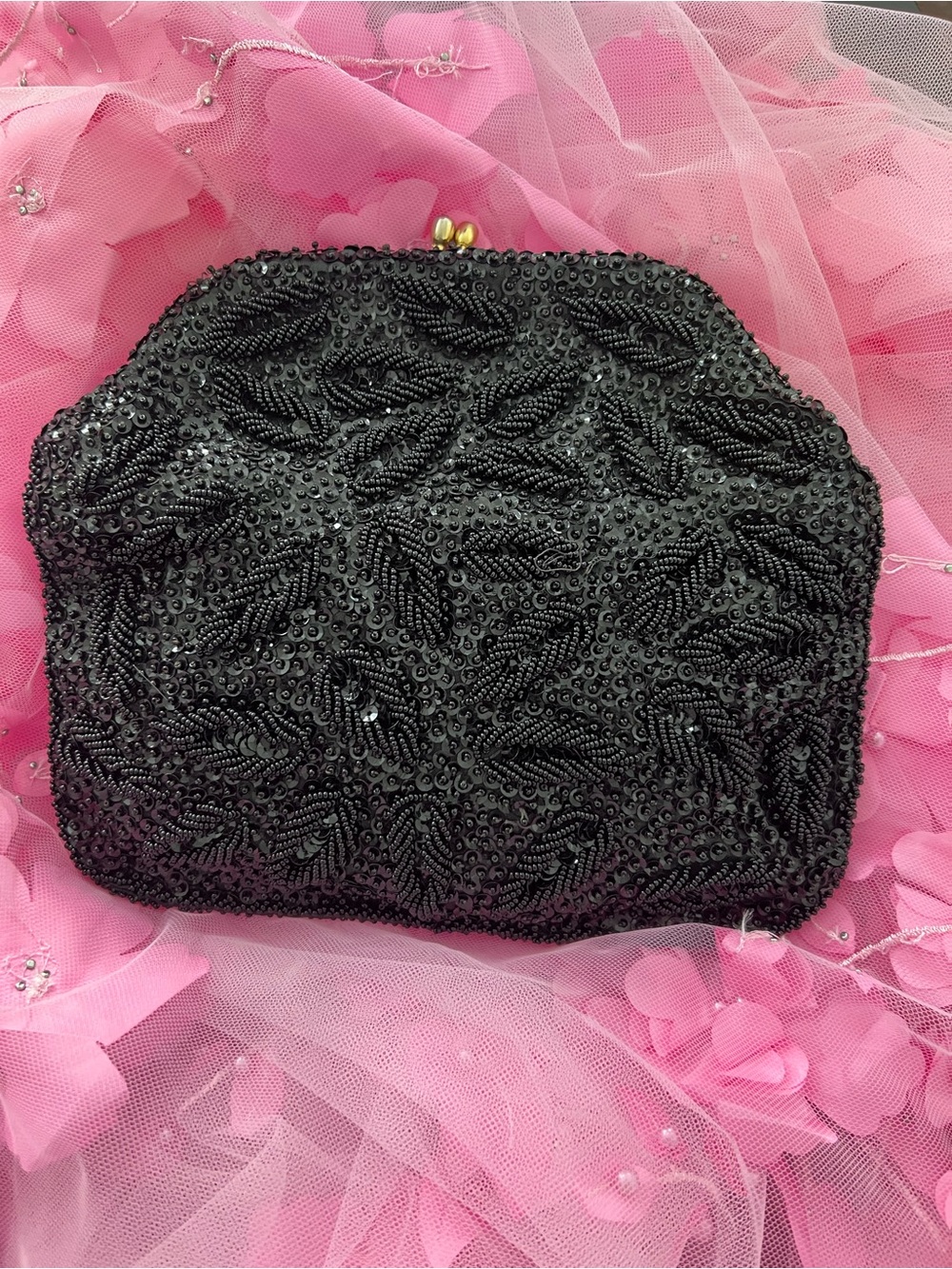 Vintage Black Beaded Evening Clutch